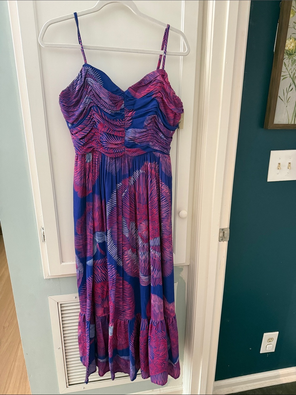 Hutch Blue & Pink Printed Spaghetti-Strap Midi Dress